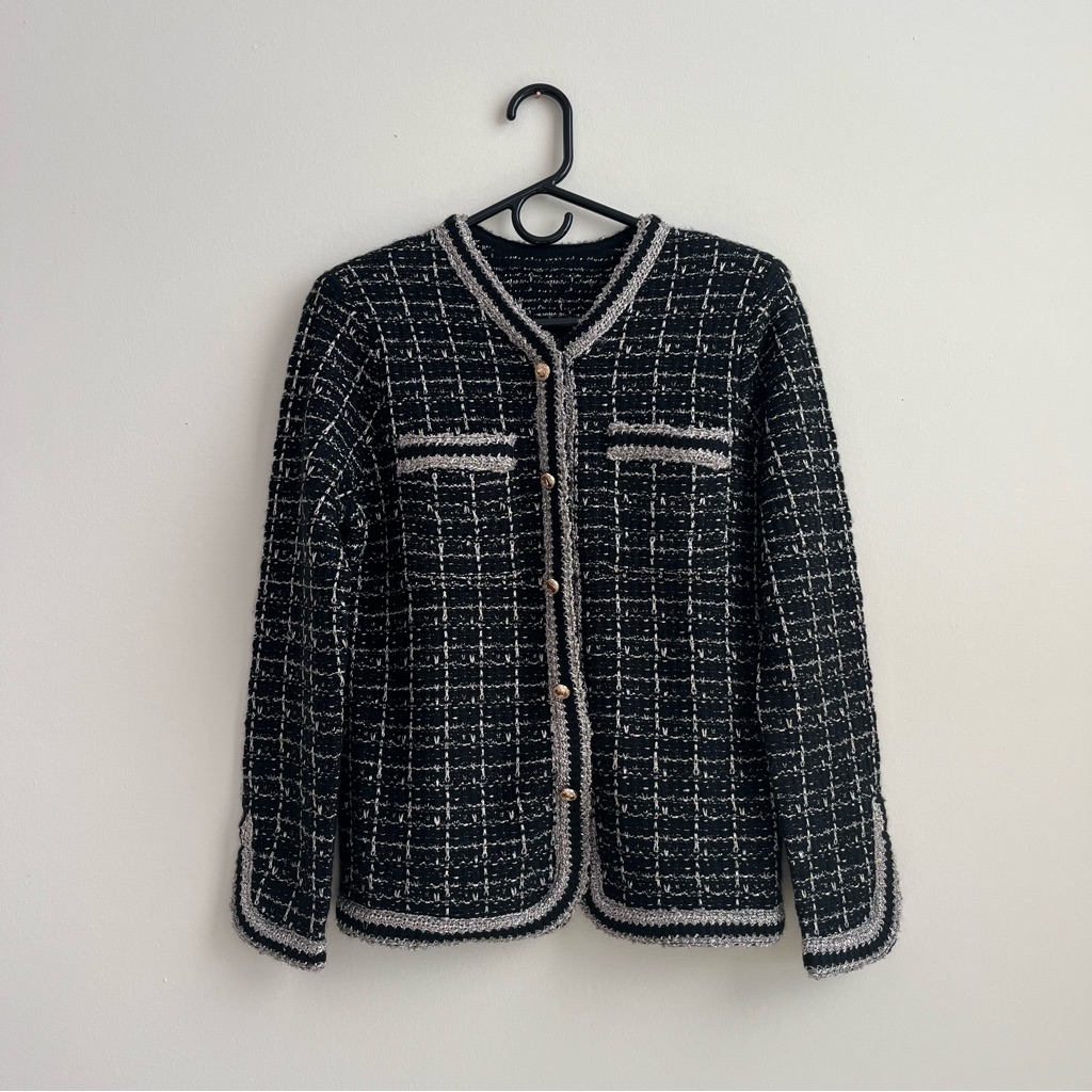 Black & White Cashmere Blend Tweed Cardigan - Size M
